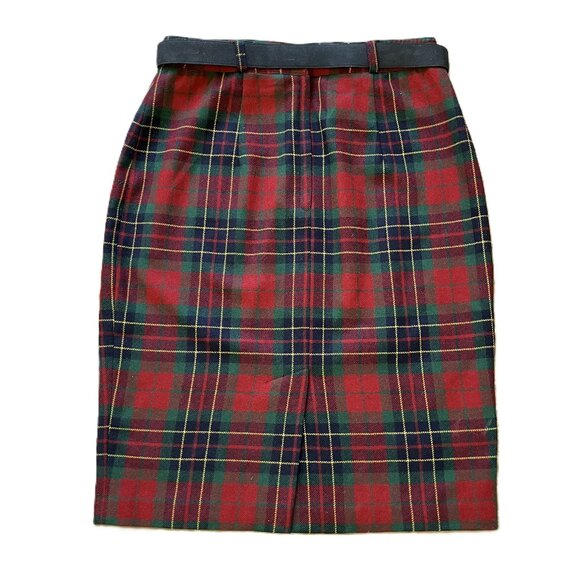 Wool Plaid Pencil Skirt Red/Green Tartan with Belt Vintage Proportion Petites - Picture 6 of 6